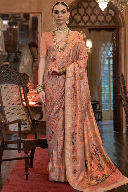 Festival Wear Dusty Pink Foil Printed Art Silk Saree 
