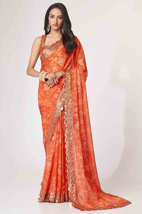 Festival Wear Georgette Tomato Red Printed Saree 