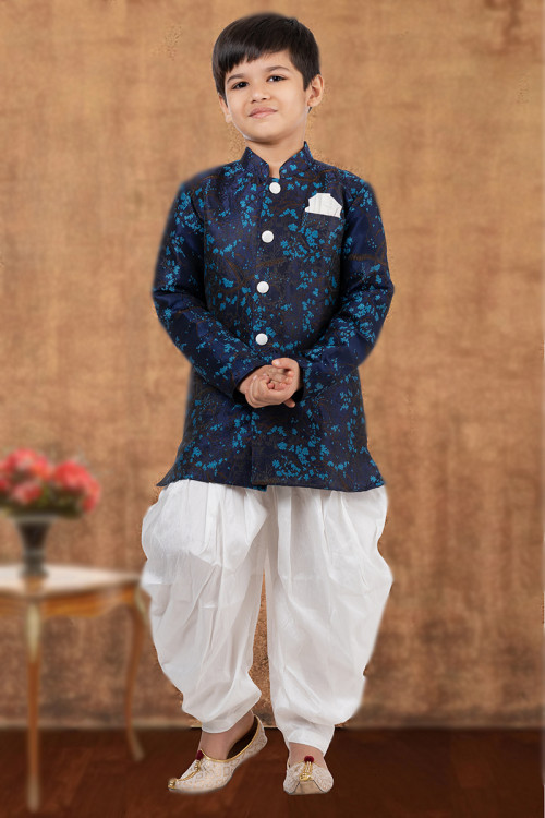 Kids Party Wear Indian Dress | Cream Raw Silk Sherwani Kurta For Boys  #20736 | Buy Kurta Pajama for Kids Online