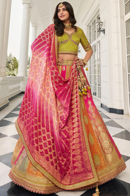 Buy Dark Pink Rajwadi Silk Engagement Wear Mirror Work Lehenga Choli Online  From Wholesale Salwar.