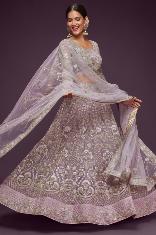 Festival Wear Net Light Purple Embroidered Lehenga 