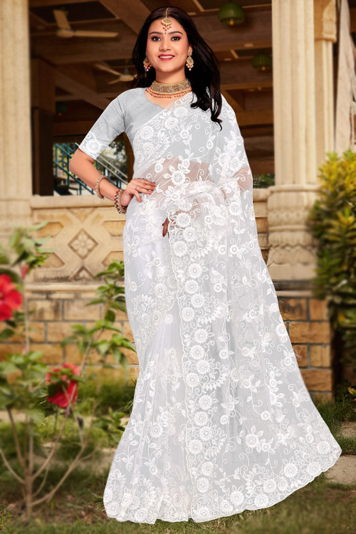 White net shop wedding sarees
