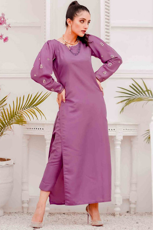 Festive Wear Light Purple Silk Plain Eid Trouser Suit