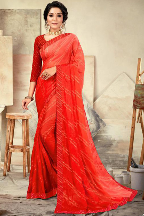 Red Chiffon Ombré Saree – Love Summer