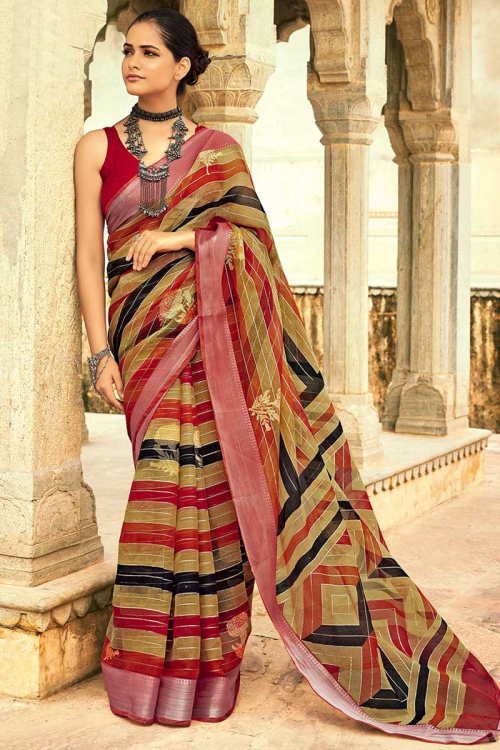 Foil Printed Silk Multi-Color Saree