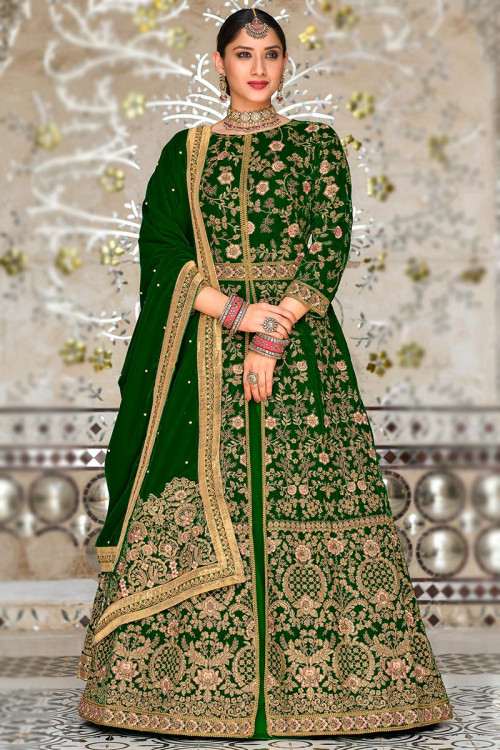 Buy Fern Green Lehenga Choli In Net With Geometric Hand Embroidery And  Fancy Short Puff Sleeves KALKI Fashion India