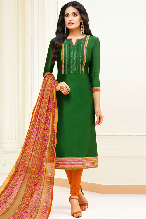 Forest Green Rayon Churidar Suit