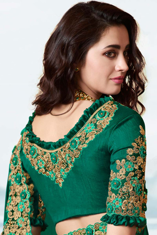 Buy Forest Green Silk Saree With Banglori Silk Blouse Online ...