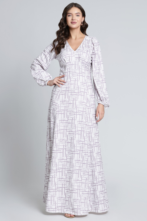 White Printed Cotton Dress With Flared Silhouette