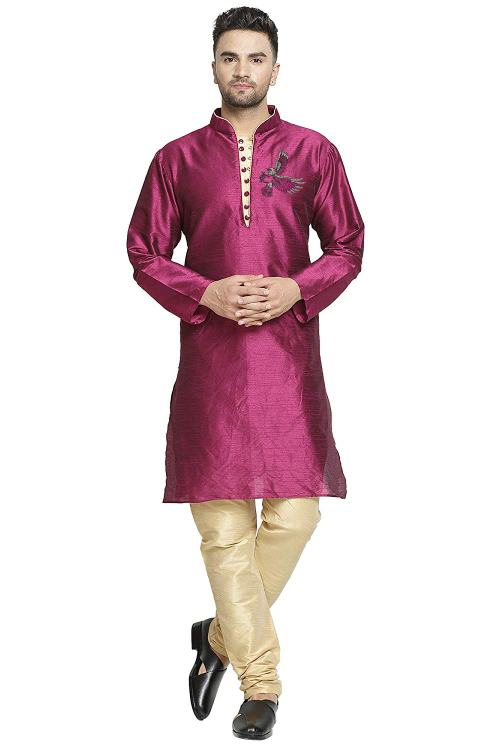Fuchsia Pink Dupion Silk Embroidered Straight Cut Kurta 