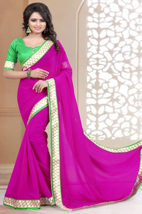 Party Wear Sarees : Magento pink georgette pleated partywear ...