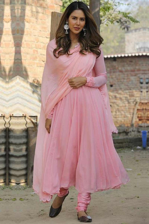 Georgette Anarkali Suit in Baby Pink Color