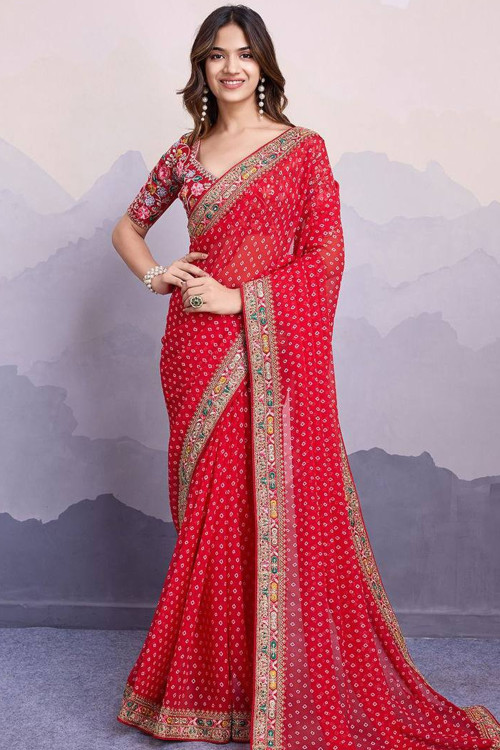 Black border red saree online
