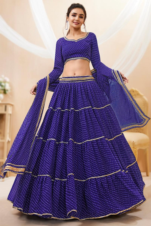 Georgette Dark Blue Printed Flared Chaniya Choli