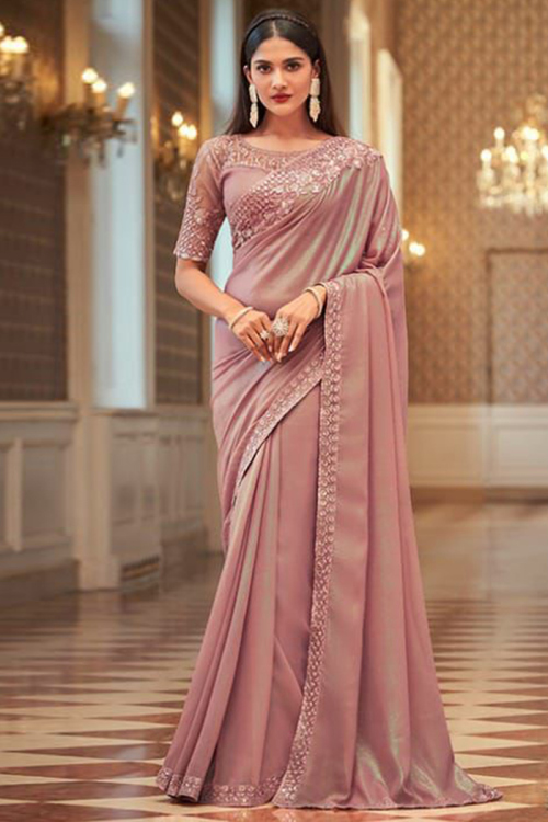 Patch Work Party Wear Saree in Dusty Pink Georgette