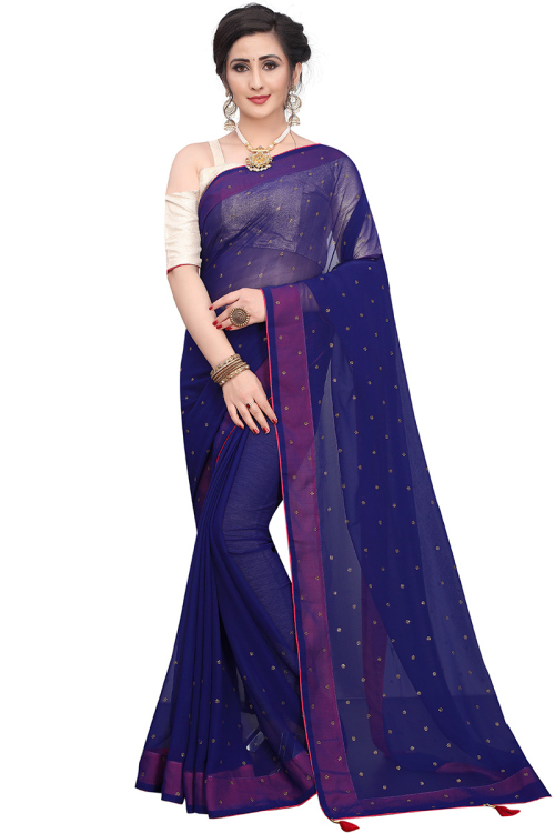 Georgette Indian Saree In Dark Blue Colour