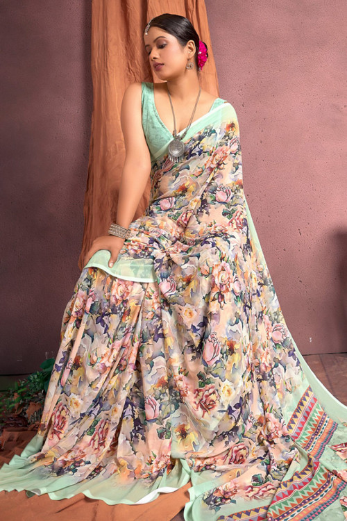 GROOTINN Casual Wear Floral Printed Georgette Saree, With Blouse Piece, 5.5  m (separate blouse piece) at Rs 849/piece in Surat
