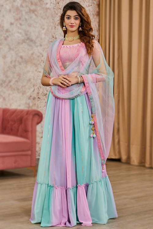 Multi Color Georgette Flared Style Lehenga