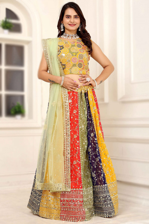 Buy 50 XL 2 Size Multi Haldi Lehenga Choli Online for Women in France