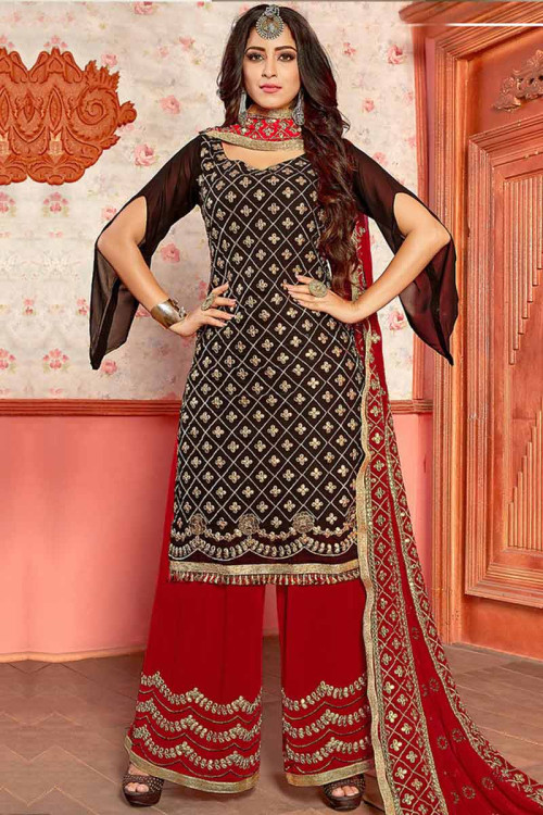 Georgette Palazzo Pant Suit In Black Color