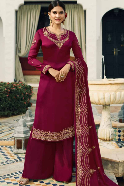 Buy Georgette Palazzo Pant Suit In Burgundy Color Online - LSTV02698 ...