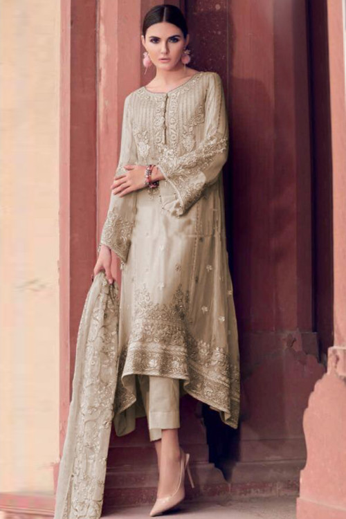 Buy Trail Cut Beige Diwali Bollywood Dresses Online for Women in USA