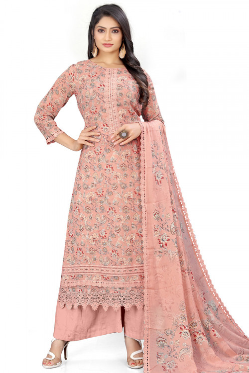 Georgette Pink Printed Casual Wear Palazzo Suit 