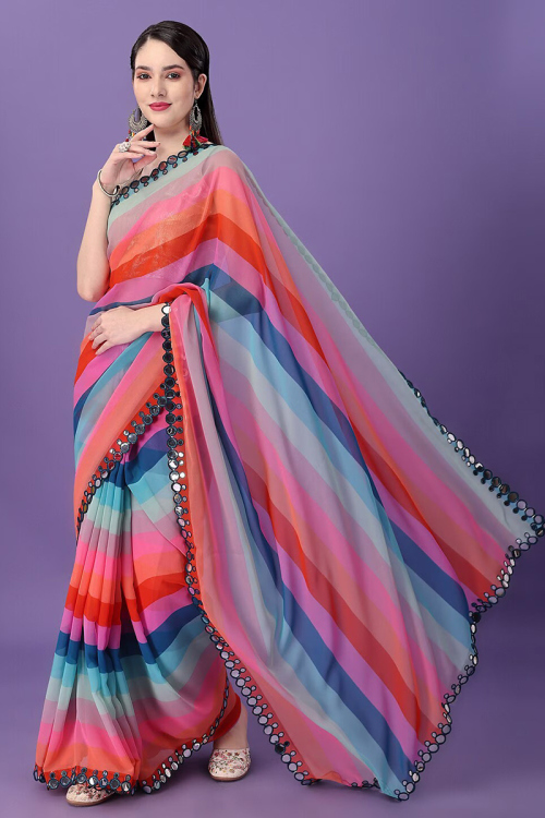 Georgette Printed Multicolor Light Weight Saree 