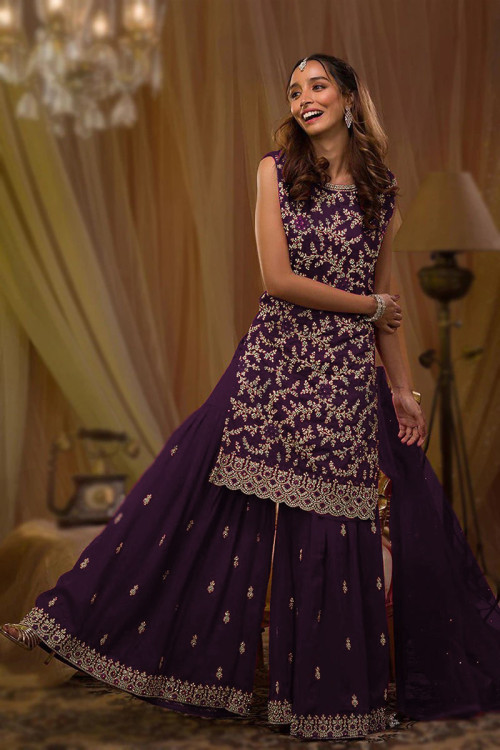 Buy Purple Readymade Fancy Designer Party Wear Net Gown