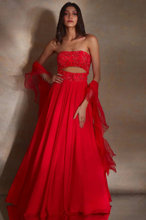 Buy A Line Red Sleeveless Indian Gowns Online for Women in UK