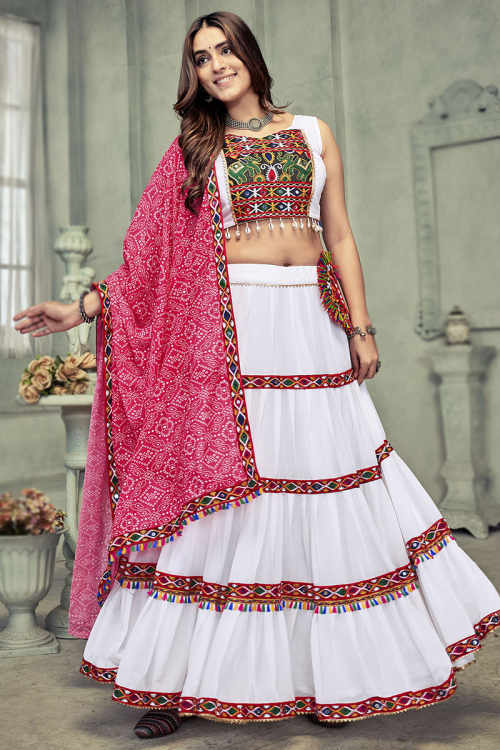 Georgette White Lace Embroidered A Line Chaniya Choli
