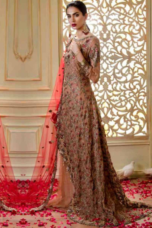 Glorious Rosy Brown Chiffon Anarkali Suit