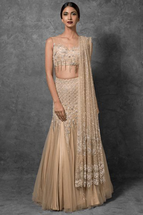 Gold Net Lehenga for Sangeet with Sequins embroidery