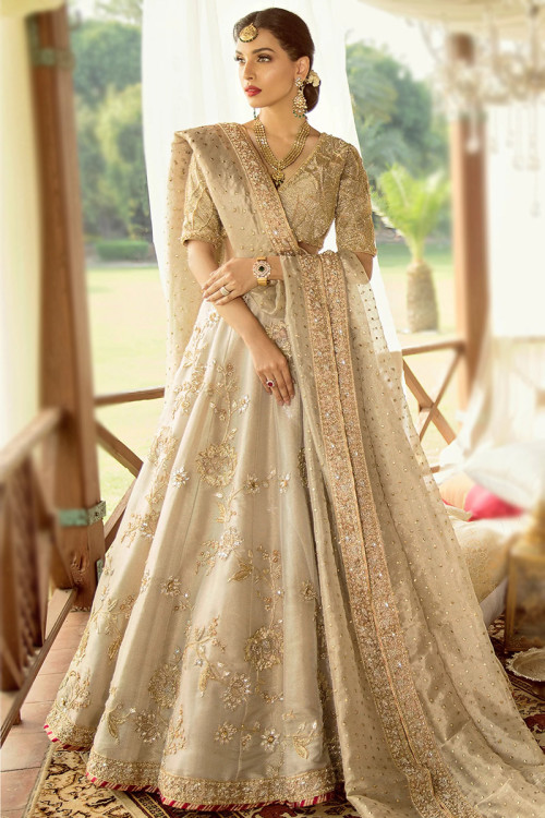 Gold Organza A Line Lehenga with Sequins embroidery