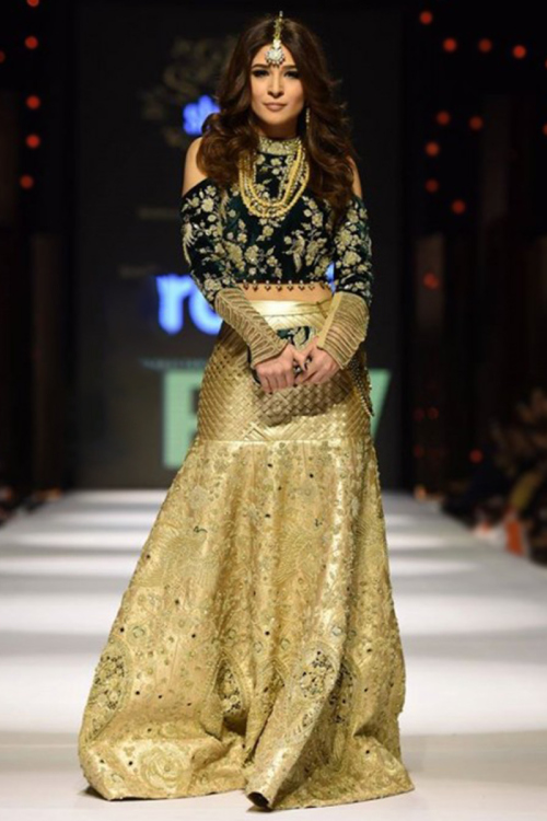 Gold A Line Silk Lehenga for Sangeet