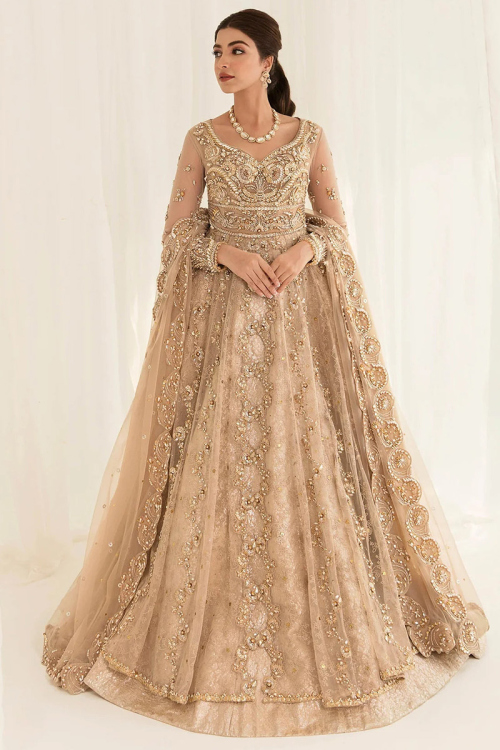 Lehenga for Party Wear in Silk Gold with Zari embroidery