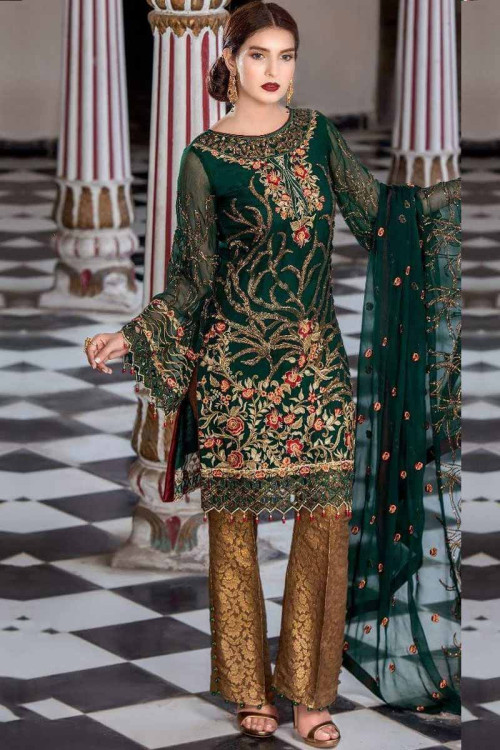 Chiffon embroidered dress material online outlet
