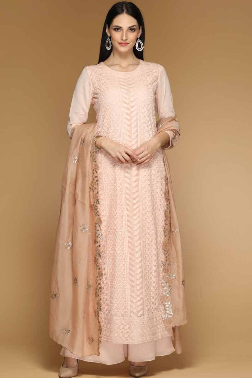 Rosette Pink Dupion Palazzo Pant Suit for Eid