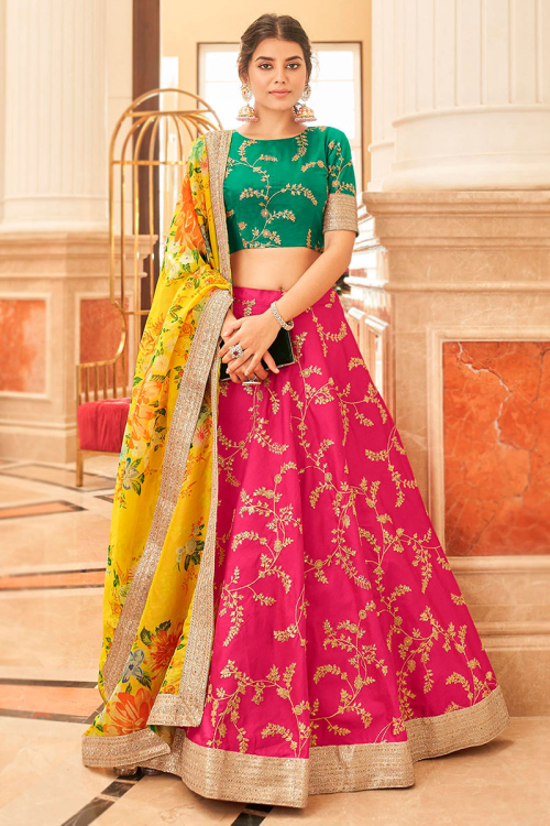 Gorgeous Ruby Pink Art Silk Embroidered Lehenga Choli 