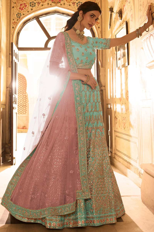 Gota Patti Embroidered Art Silk Blue Lehenga