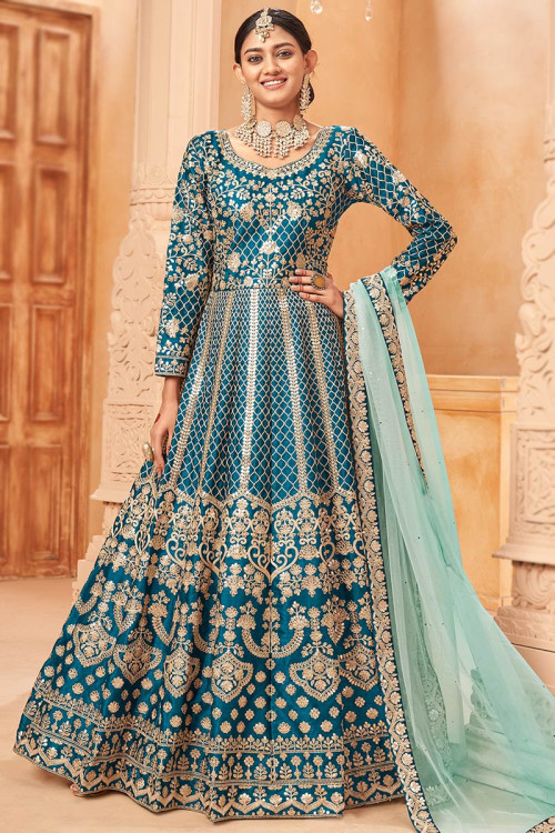 Buy Inddus Breathtaking Breathtaking Blue Anarkali-Suit Online– Inddus.in