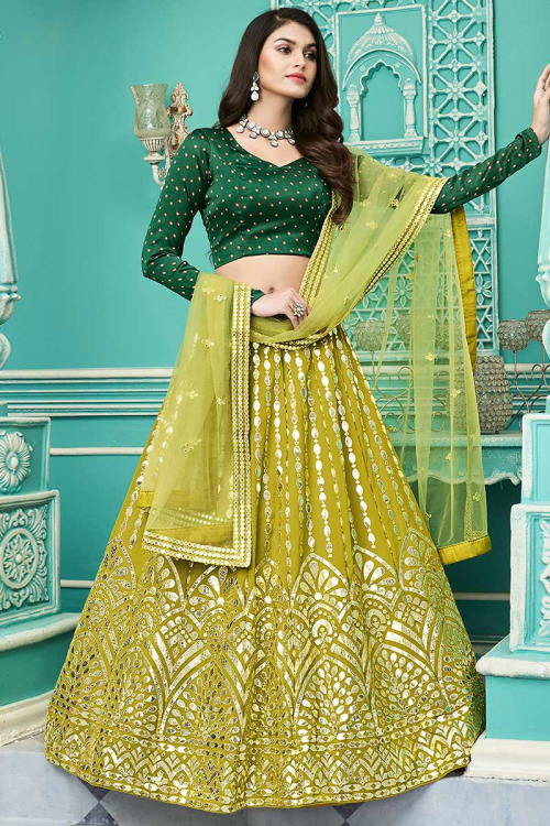 Gota Patti Embroidered Georgette Pear Green Lehenga