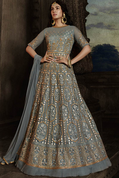 Buy Grey Gota Patti Salwar Kameez Online for Women in UK