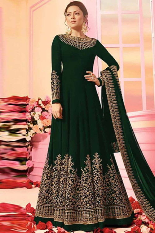 Eid Special Dark Green Georgette Anarkali Suit With Dori Work