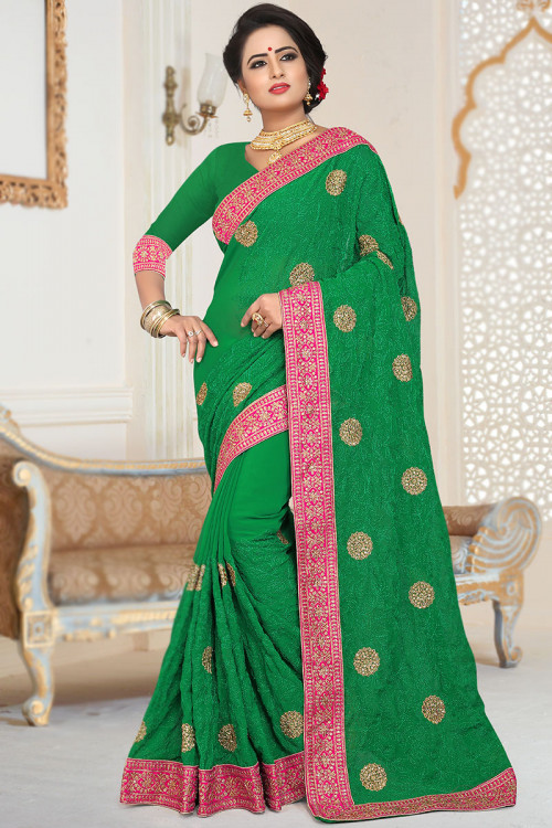 Green Dori Embroidered Georgette Sangeet Saree 
