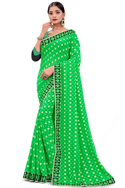 Green Fancy Brasso Saree With Printed Work