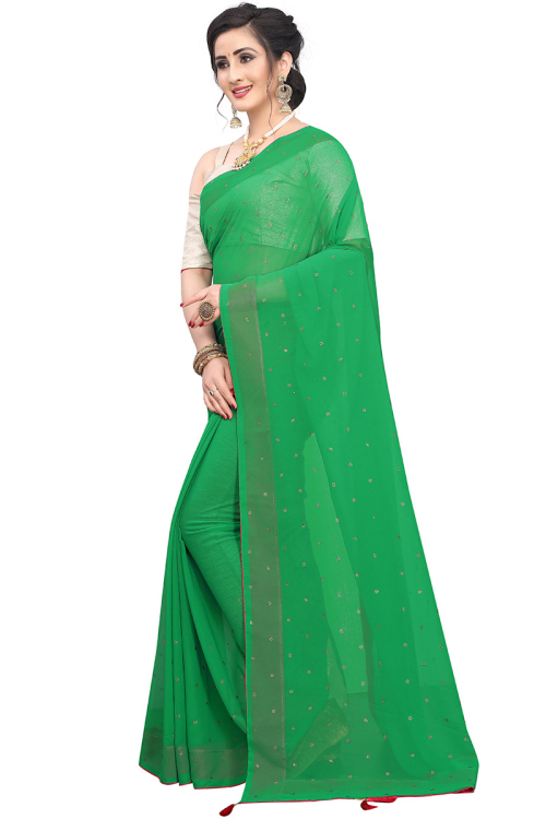 Green Georgette Saree With Mukaish Work