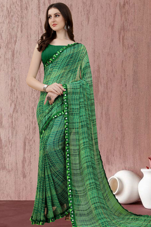 Green Light Weight Casual Wear Georgette Saree 