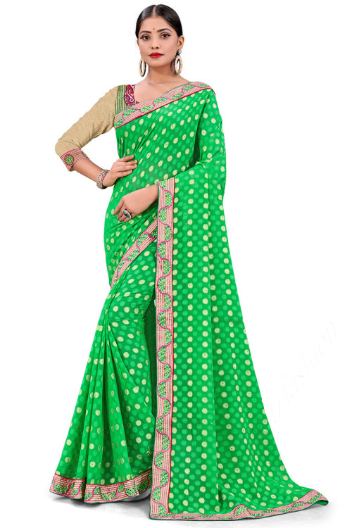  Green Party Wear Brasso Saree With Printed Work