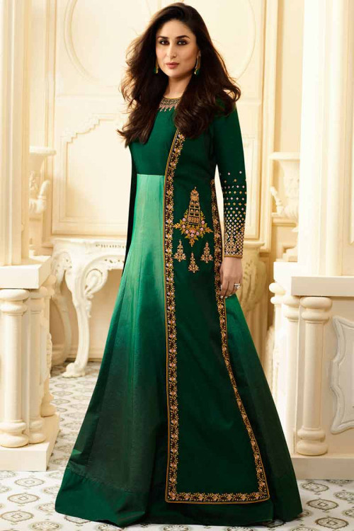 Green Silk With Resham Work Anarkali Suit